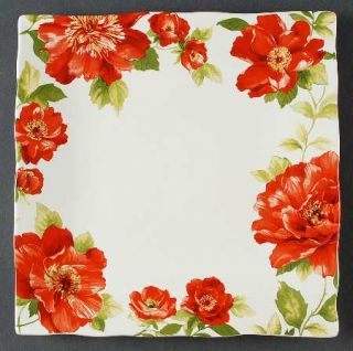 222 Fifth (PTS) Morning Blossom Square Dinner Plate, Fine China Dinnerware   Red