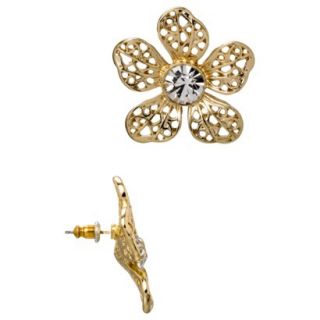 Womens Filigree Flower Button Earrings  Clear/Gold