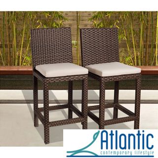 Atlantic Olivia Wicker Barstools (set Of 2) (Dark brown, off whiteMaterials: Aluminum and synthetic wickerFinish: Synthetic wickerCushions included 2 inches thickFree Gordon Feron protective sealerWeather resistantUV protectionSeat height 28 inches with C