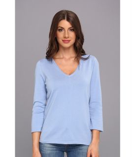 Jones New York Essential V Neck 3/4 Sleeve V Neck Pullover Womens Long Sleeve Pullover (Blue)