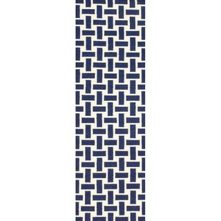 Nuloom Handmade Trellis Flatweave Kilim Navy Wool Runner Rug (26 X 8) (IvoryPattern: AbstractTip: We recommend the use of a non skid pad to keep the rug in place on smooth surfaces.All rug sizes are approximate. Due to the difference of monitor colors, so