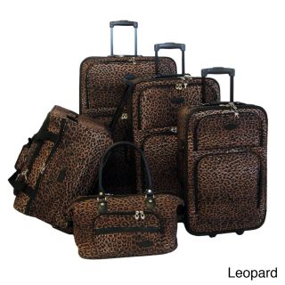 American Flyer Animal Print 5 piece Luggage Set (Giraffe brown, leopard, zebra blackMaterials: Polyester, metal, plasticPockets: Zippered mesh pocket and shoe pockets in upright lids for maximum organizationWeight: 28 inch upright (7.8 pound), 24 inch upr