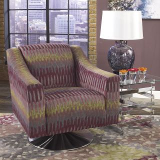 Signature Design By Ashley Sarai Multicolor Durablend Fabric Swivel Chair (GreyMaterials: DuraBlend fabric (85 percent polyester/ 15 percent PU), wooden frame, foam insertsDimensions: 31 inches wide x 34 inches deep x 33 inches high )