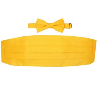 Ferrecci Orange Cummerbund And Bowtie Set (100 percent polyesterClosure: Hook in metalHardware: Plain pastel color with pleated front designAvailable sizes: Fit all sizesApproximate width: 5 inchesApproximate length: 23 inchesAll measurements are approxim