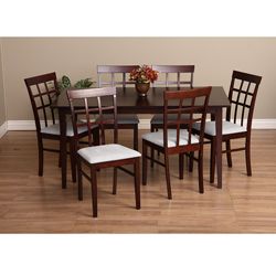 Warehouse Of Tiffany Justin Seven piece Gray Dining Furniture Set (GreySeat dimensions: 18 inches highChair dimensions: 17 inches wide x 36 inches high x 16.5 inches deepTable dimensions: 35 inches wide x 59 inches long x 29.1 inches highAssembly required