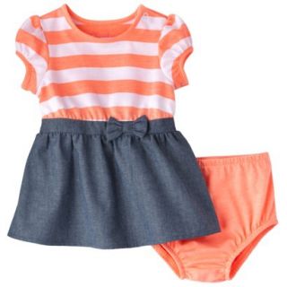 Cherokee Newborn Infant Girls Short Sleeve Dress Set   Orange/Chambray NB