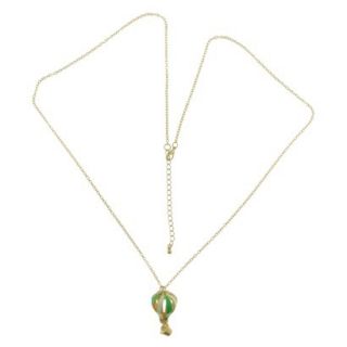 Womens Long Chain Necklace with Hot Air Balloon Pendant Necklace   Green/Gold