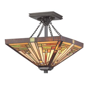 Stephen 2 light Vintage Bronze Semi flush Mount (SteelFinish: Vintage bronze Glass count: 248Number of lights: Two (2)Requires two (2) 100 watt A19 medium base bulbs (not included)Dimensions: 14.5 inches high x 14 inches long x 14 inches wideWeight: 8.5 p