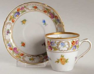 Schumann   Bavaria Empress Dresden Flowers  Flat Demitasse Cup & Saucer, Fine Ch