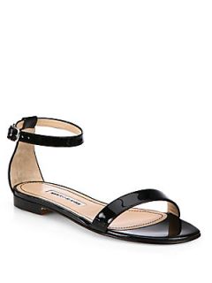 Manolo Blahnik Chafla Patent Leather Ankle Strap Sandals