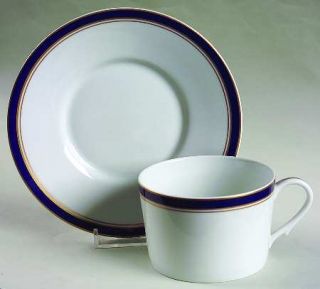 Raynaud Diplomat Blue Flat Cup & Saucer Set, Fine China Dinnerware   Menton/Empi