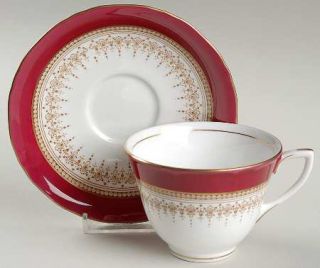 Royal Worcester Regency Ruby Flat Cup & Saucer Set, Fine China Dinnerware   Ruby