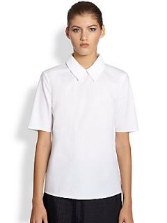 Jil Sander Navy Collared Shirt   White