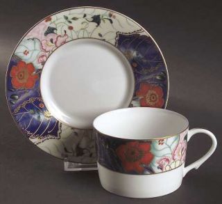 Ceralene Jardin De Printemps Flat Cup & Saucer Set, Fine China Dinnerware   Empi