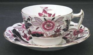 Booths Dovedale Rust & Blue Flat Cup & Saucer Set, Fine China Dinnerware   Rust