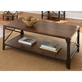 Windham Solid Birch/ Iron Coffee Table (Solid birch, ironWood finish: Rich brownMetal finish: Dark brown with gold highlightingDimensions: 19 inches high x 48 inches wide x 28 inches deepSome Assembly required. This product ships in one (1) boxAccessories