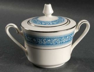 Noritake Pontchartrain Sugar Bowl & Lid, Fine China Dinnerware   White/Blue Flow