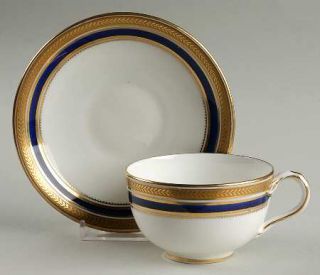 Royal Cauldon 4145 Flat Cup & Saucer Set, Fine China Dinnerware   Gold Laurel En