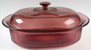 Corning Visions Cranberry 4 Quart Oval Roaster with Lid, Fine China Dinnerware  