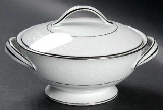 Noritake Buckingham Sugar Bowl & Lid, Fine China Dinnerware   White On White Flo