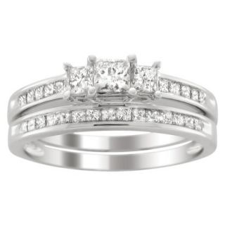 1.0 CT.T.W. Bridal Set 3 Stone Ring in 14K White Gold   Size 7