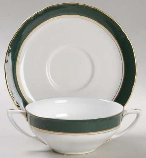 Royal Worcester Cavendish Green Flat Cream Soup Bowl & Saucer Set, Fine China Di