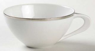 Sango Pallas Flat Cup, Fine China Dinnerware   White, Coupe, Wide Platinum Trim