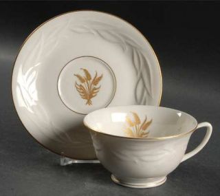 Vogue Golden Harvest Footed Cup & Saucer Set, Fine China Dinnerware   Raised Whe