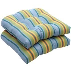 Outdoor Blue And Green Stripe Wicker Seat Cushions (set Of 2) (Blue, greenMaterials: 100 percent polyesterFill: 100 percent virgin polyester fiber fillClosure: Sewn seam Weather resistantUV protectionCare instructions: Spot clean onlyDimensions: 19 inches