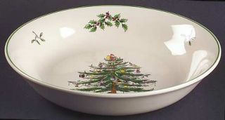 Spode Christmas Tree Green Trim 9 Shallow Round Bowl, Fine China Dinnerware   N
