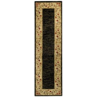 Pasha Collection Solid French Border Black Ivory 27 X 10 Runner Rug
