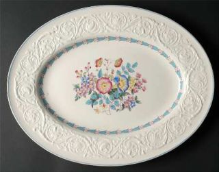 Wedgwood Morning Glory (Blue Trim) 16 Oval Serving Platter, Fine China Dinnerwa