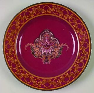 Ancient Kingdom Salad Plate, Fine China Dinnerware   Tan Leaves&Scroll On Burgun