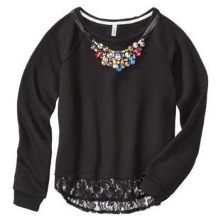 Xhilaration Juniors Lace Trim Sweatshirt with Necklace   Black XS(1)
