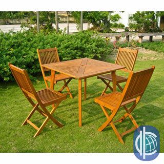 International Caravan Royal Tahiti Montalbo 5 piece Outdoor Dining Set (Natural Yellow Balau Wood ColorMaterials: Yellow Balau HardwoodFinish: Natural Wood FinishWeather resistant UV protection Chairs fold for easy deployment and storageTable features ele