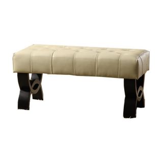 Armen Living Central Park 36 in. Tufted Leather Ottoman Cream   LC5012BEBCCR36