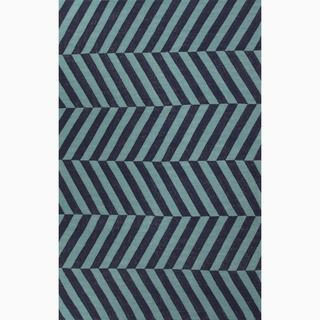 Hand made Stripe Pattern Blue Wool Rug (9x12)