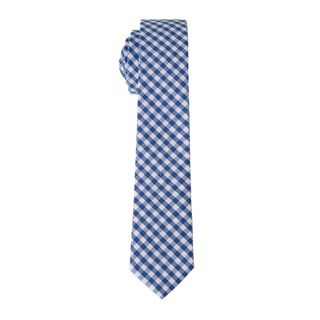 Skinny Tie Madness Mens Blue Gingham Plaid Skinny Tie