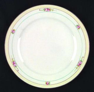 Noritake N2443 Dinner Plate, Fine China Dinnerware   Green Inner Ring,Cream Band