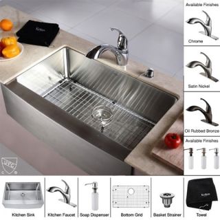 Kraus KHF20033KPF2210KSD30CH 33 inch Farmhouse Single Bowl Stainless Steel Kitchen Sink with Chrome Kitchen Faucet and Soap Dispenser