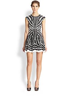 RVN Zebra Lace Knit Jacquard Dress   White Black