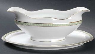 Heinrich   H&C Greek Key Green Gravy Boat with Attached Underplate, Fine China D