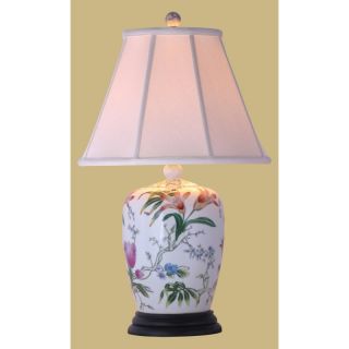 East Enterprises LPDBHH0812A Floral Jar Table Lamp   White   LPDBHH0812A