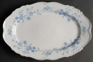 Edelstein Ocean Blue 13 Oval Serving Platter, Fine China Dinnerware   Blue Flor