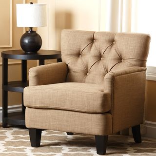 Abbyson Living Richmond Tufted Fabric Club Chair (TaupeFinish: EspressoDimensions: 30.5 inches wide x 30.5 inches deep x 35 inches highSeat height: 19.5 inches high from floorArmrest height:  25.5 inches high from floorMinor Assembly Required: Legs locate