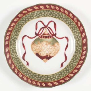 Charter Club Winter Garland Accent Luncheon Plate, Fine China Dinnerware   Red R