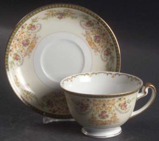Meito Charm (F & B Japan) Footed Cup & Saucer Set, Fine China Dinnerware   Green