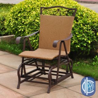 International Caravan Valencia Resin Wicker/ Steel Frame Single Glider Chair (Brown steel frame, light pecan wickerSteel frame coated with an electro phoretic base Cushions not included Weather resistant UV resistantDimensions: 41 inches high x 26 inches 
