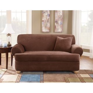 Sure Fit Stretch Pique T Cushion Three Piece Sofa Slipcover Chocolate   37934