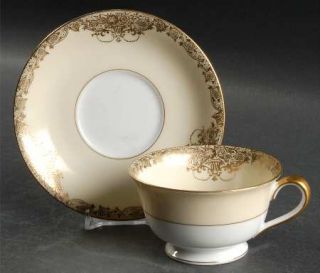 Noritake Goldcella Footed Cup & Saucer Set, Fine China Dinnerware   Gold Encrust